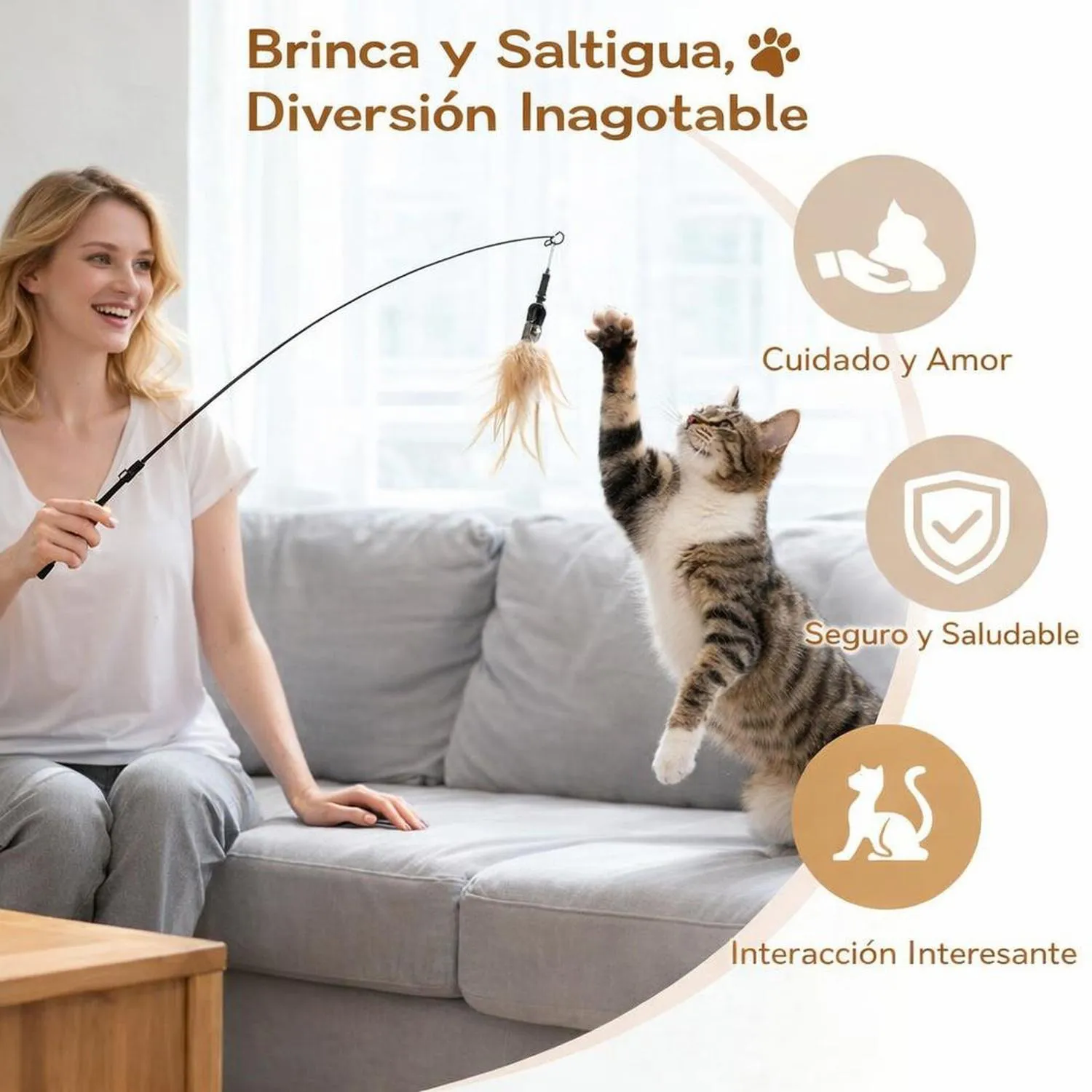 Juguete para Gatos Varita Plumas Interactiva 87.63 cm Pawaboo 5