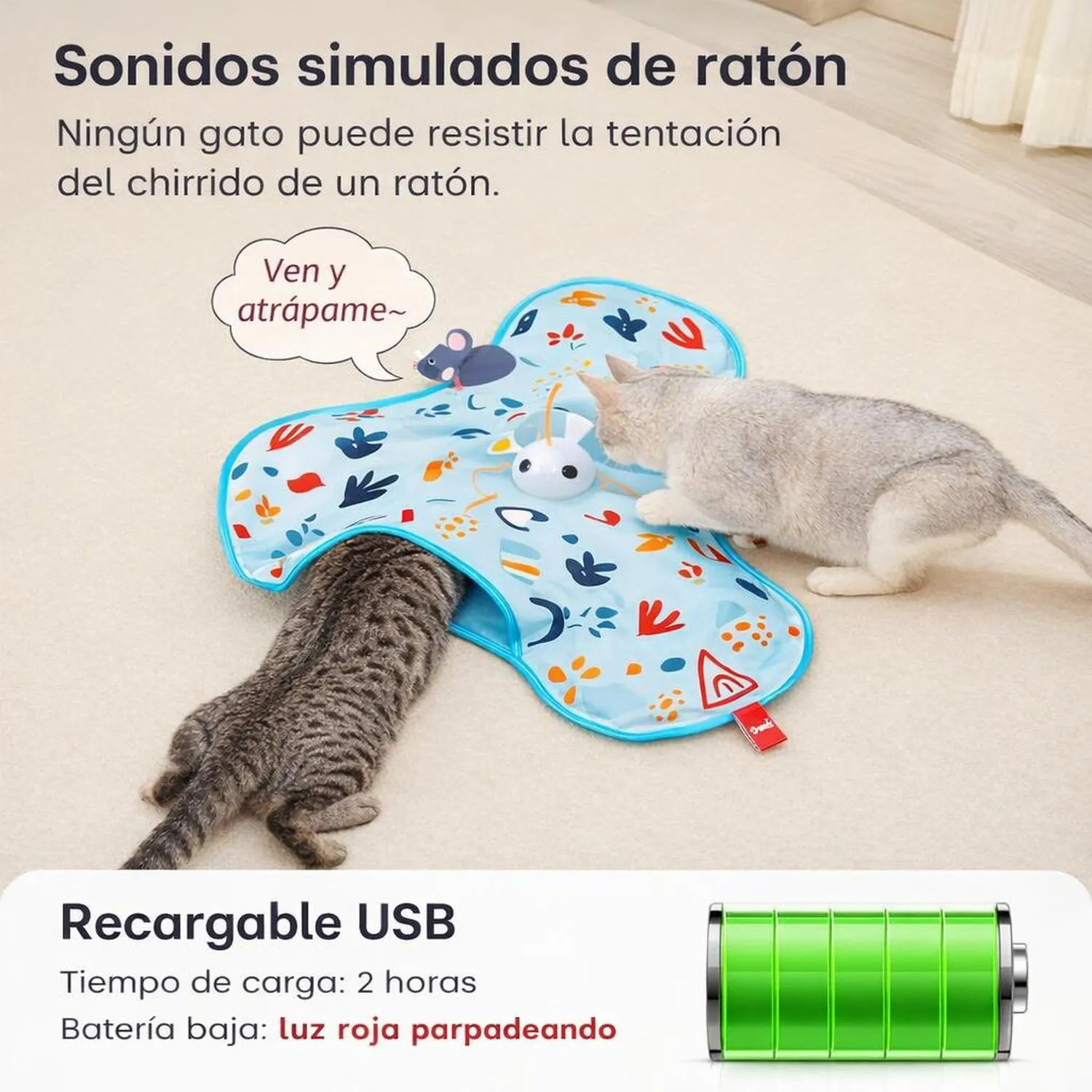 Juguete para Gatos Automático Escondite plumas tela recargable Potaroma 5