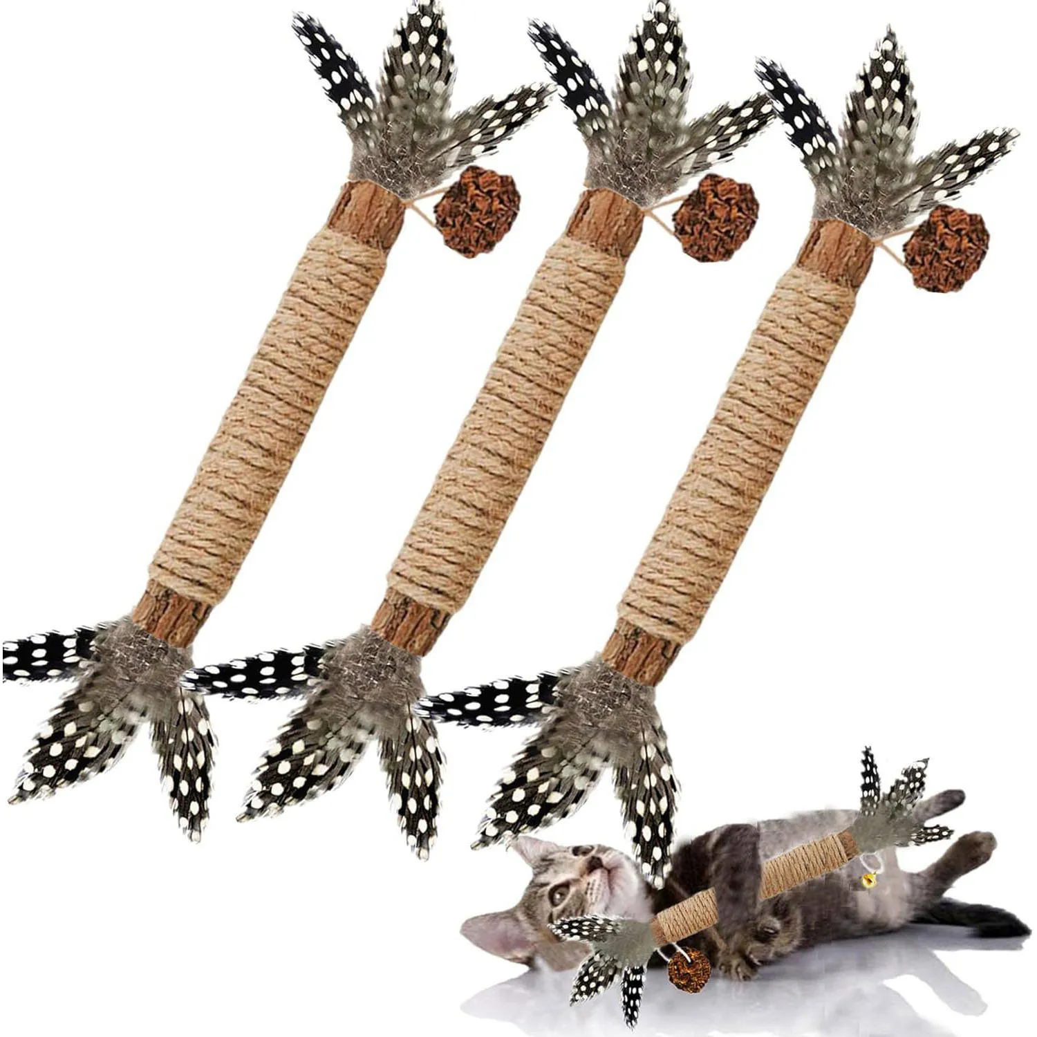 Juguete para Gatos Palito Masticable Plumas Silvervine 3 Piezas Grembeb