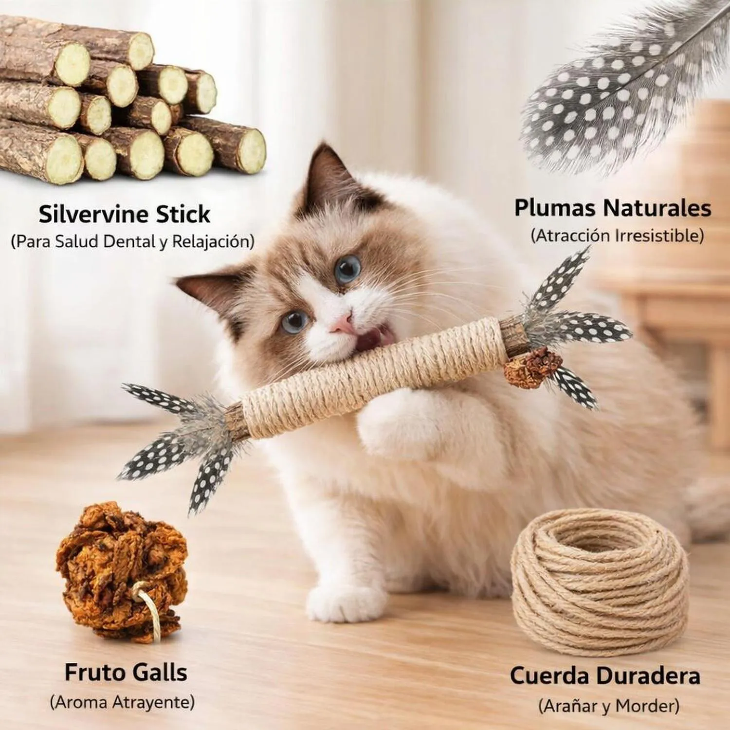 Juguete para Gatos Palito Masticable Plumas Silvervine 3 Piezas Grembeb 5
