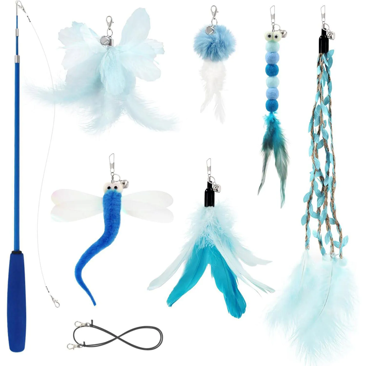 Juguete para Gatos Varita Retráctil Peluche Plumas 96 cm Songway