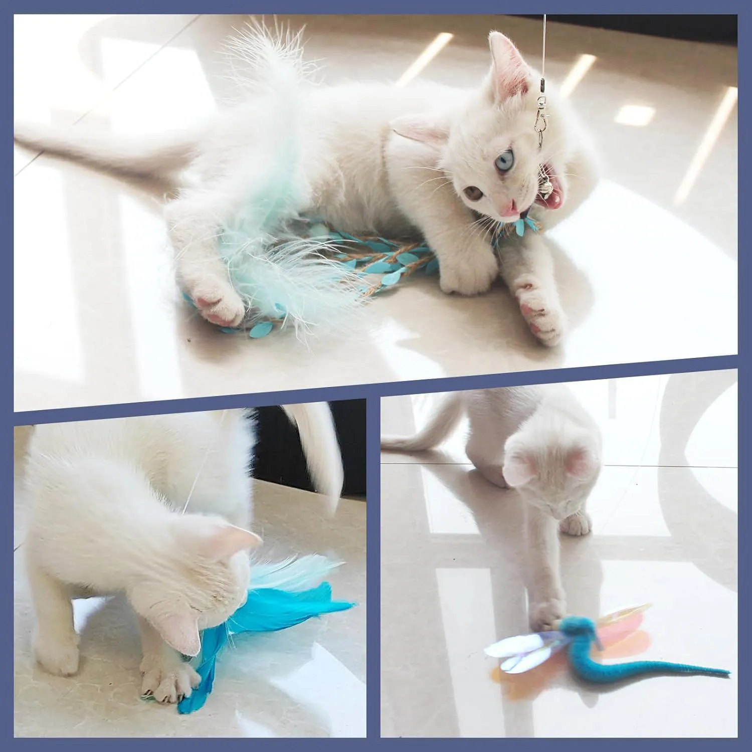 Juguete para Gatos Varita Retráctil Peluche Plumas 96 cm Songway 5