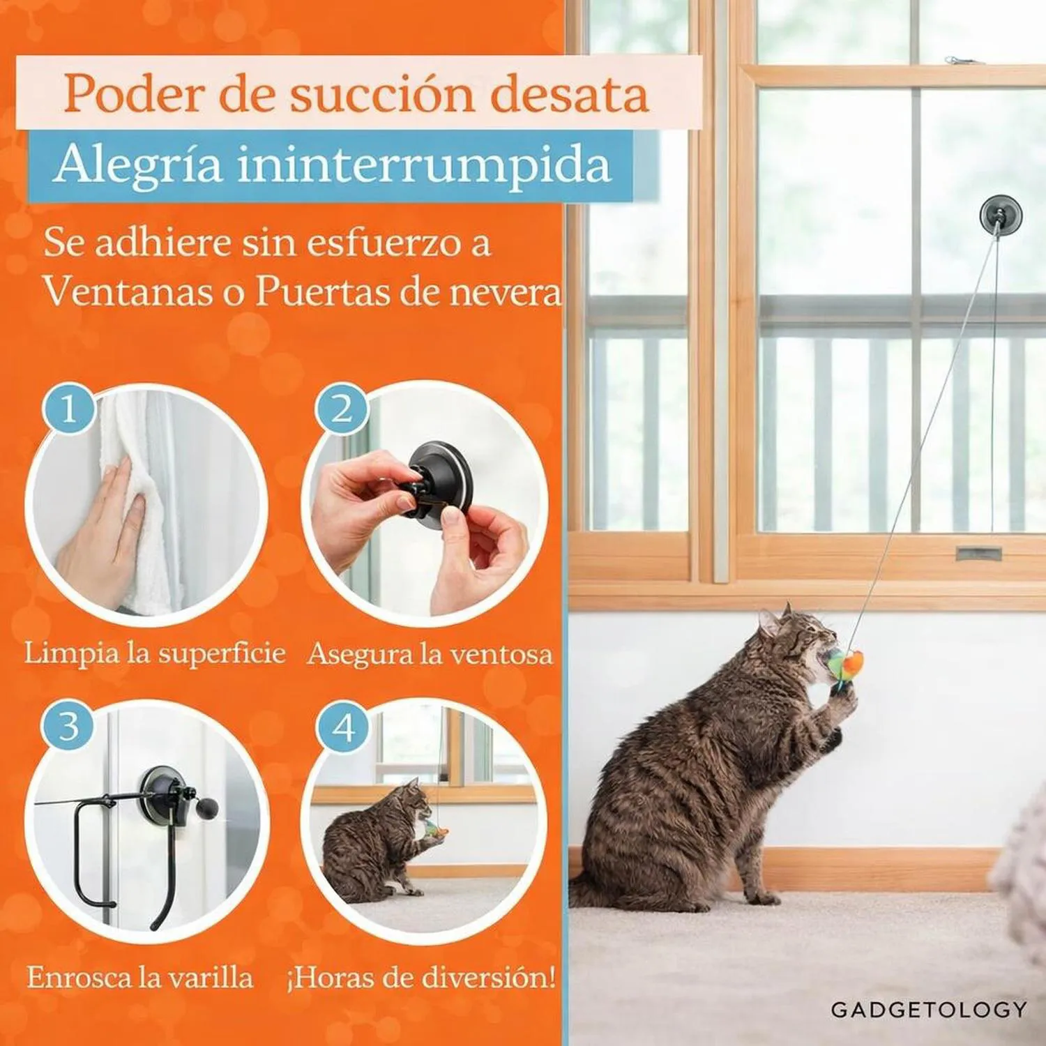 Juguete para Gatos Varita Plumas Ventosa Base Madera 9 Piezas Gadgetsolgy 3