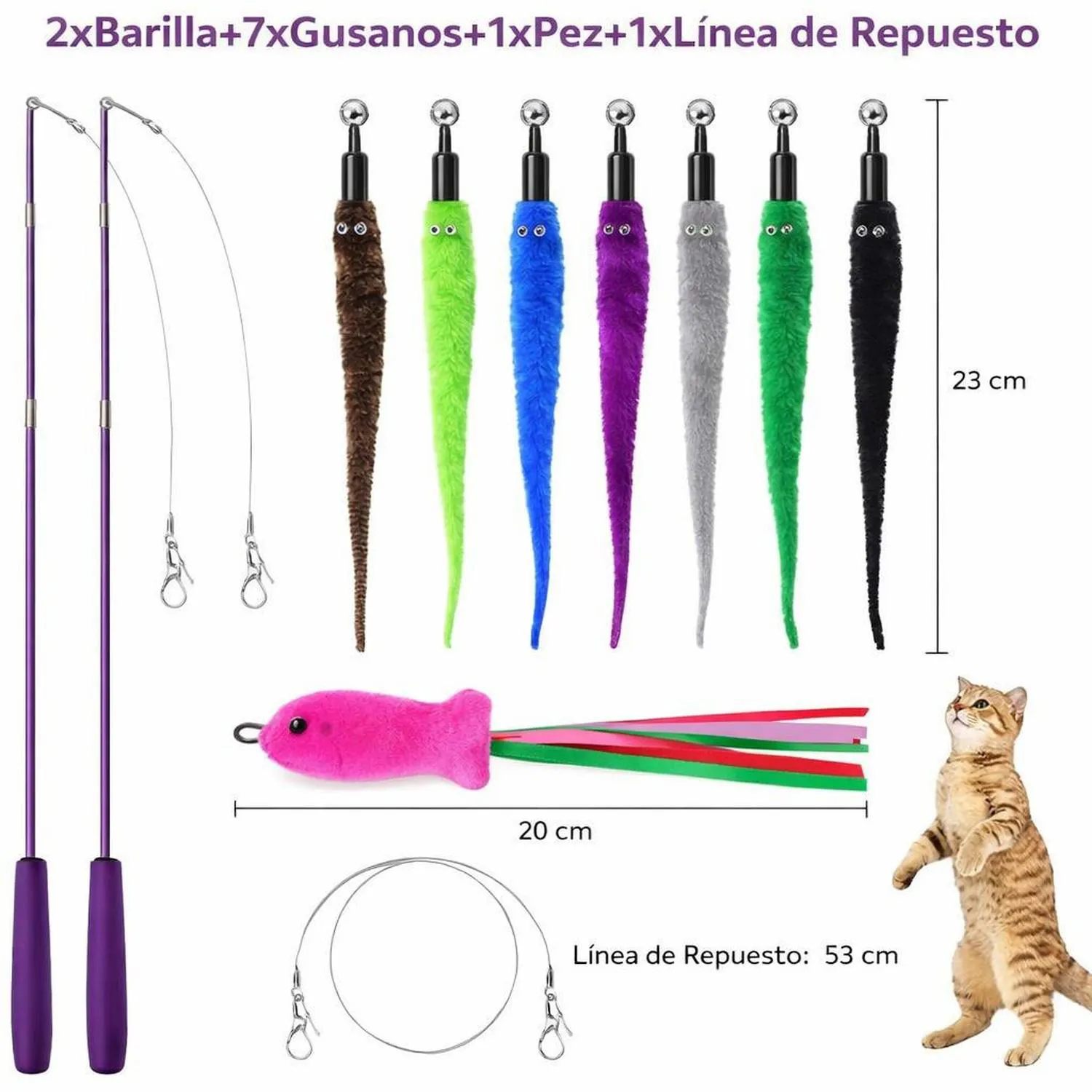 Juguete para Gatos Varita Retráctil Gusano Peluche 97 cm ZeyZoo