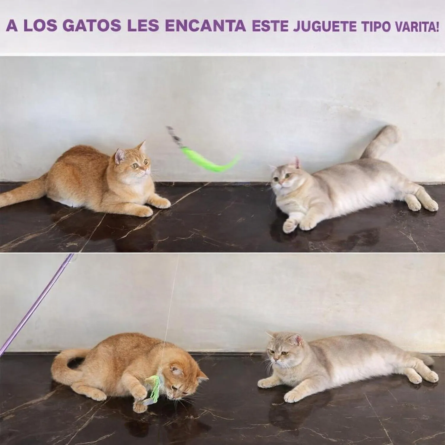 Juguete para Gatos Varita Retráctil Gusano Peluche 97 cm ZeyZoo 4