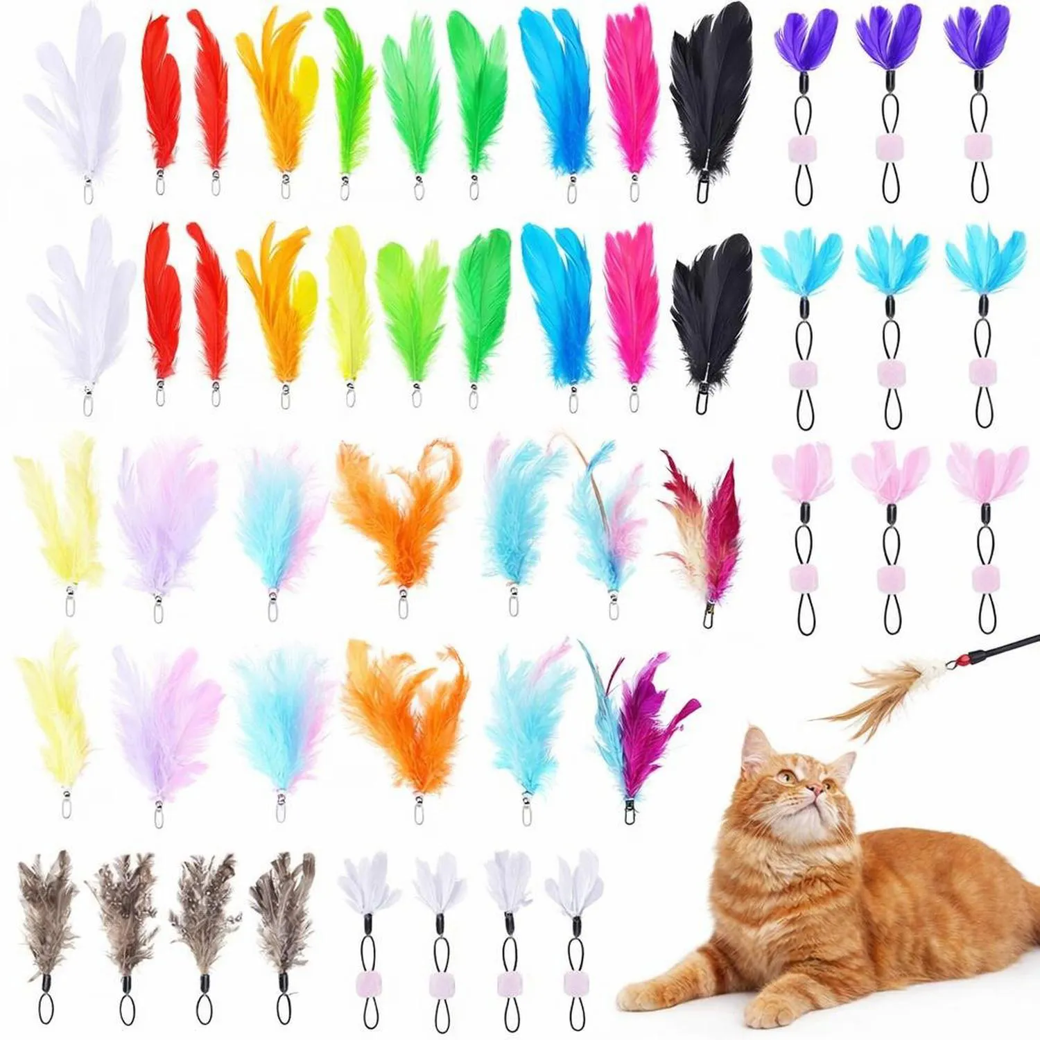 Juguete para Gatos Repuesto Plumas con Campana 60 Piezas Jolliludo