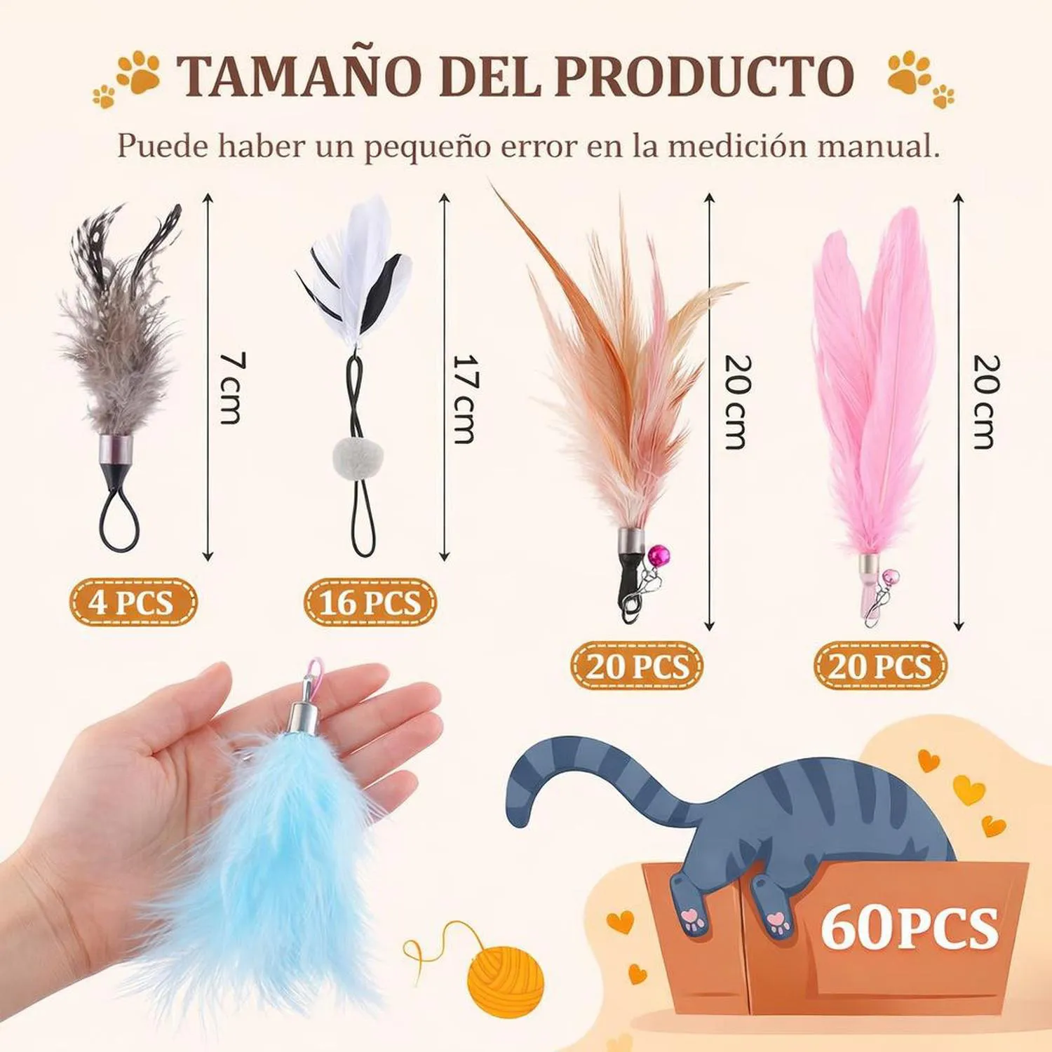 Juguete para Gatos Repuesto Plumas con Campana 60 Piezas Jolliludo