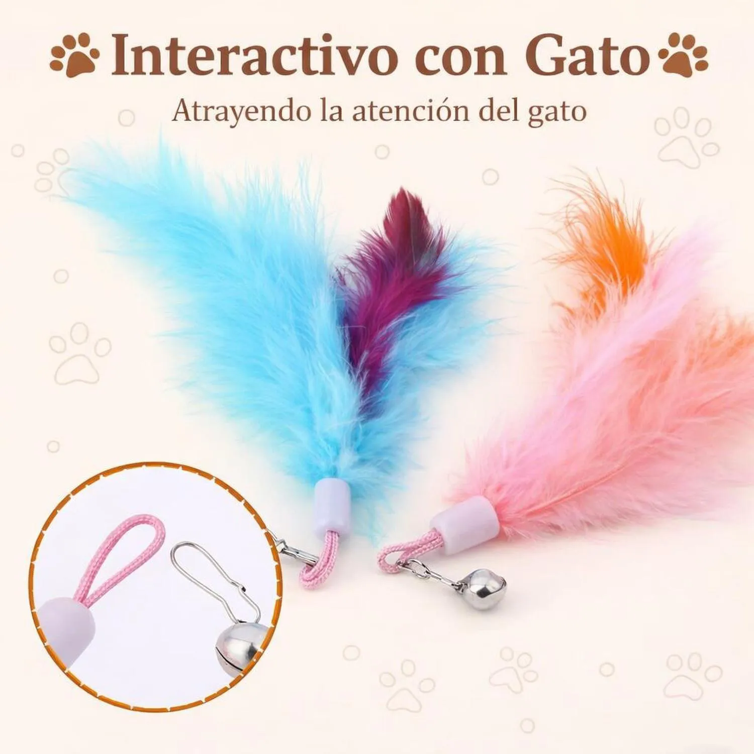 Juguete para Gatos Repuesto Plumas con Campana 60 Piezas Jolliludo 3