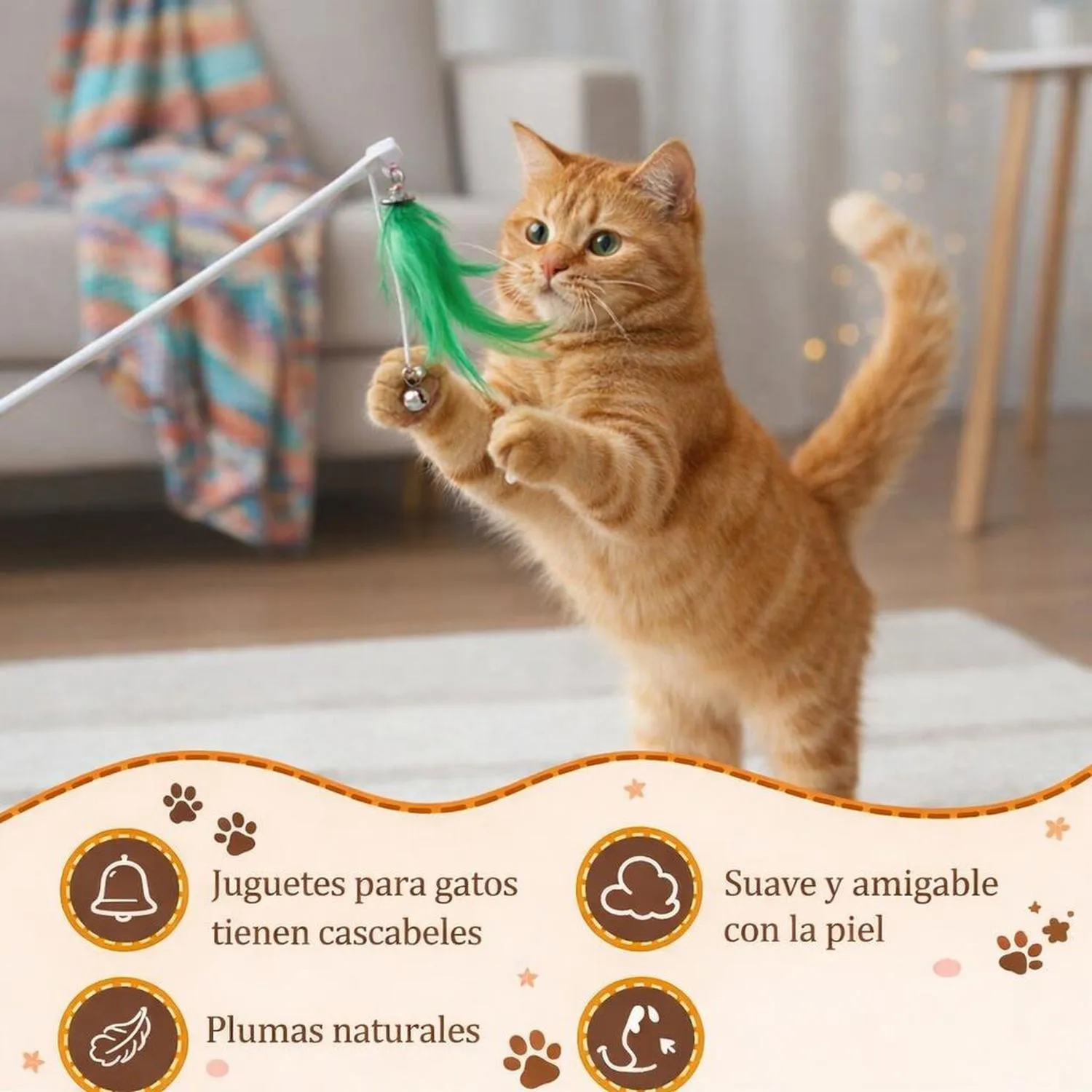 Juguete para Gatos Repuesto Plumas con Campana 60 Piezas Jolliludo 4