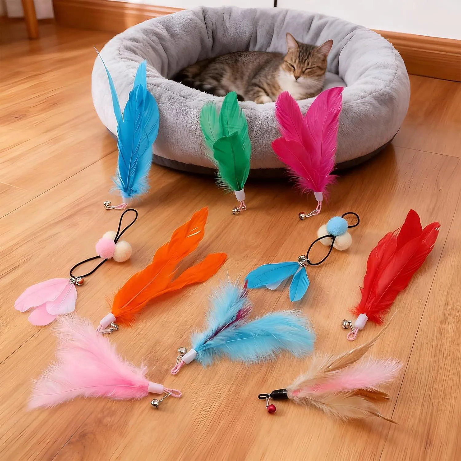 Juguete para Gatos Repuesto Plumas con Campana 60 Piezas Jolliludo 5