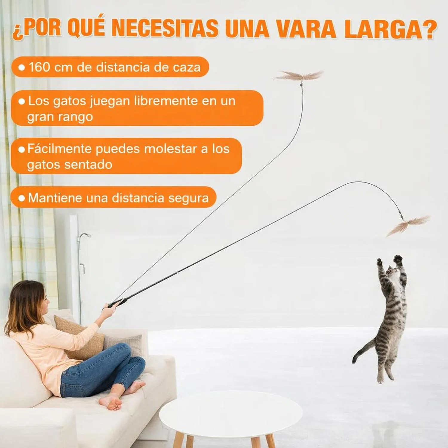 Juguete para Gatos Varita Resorte Plumas Interactiva 160 cm Jxfukal 3