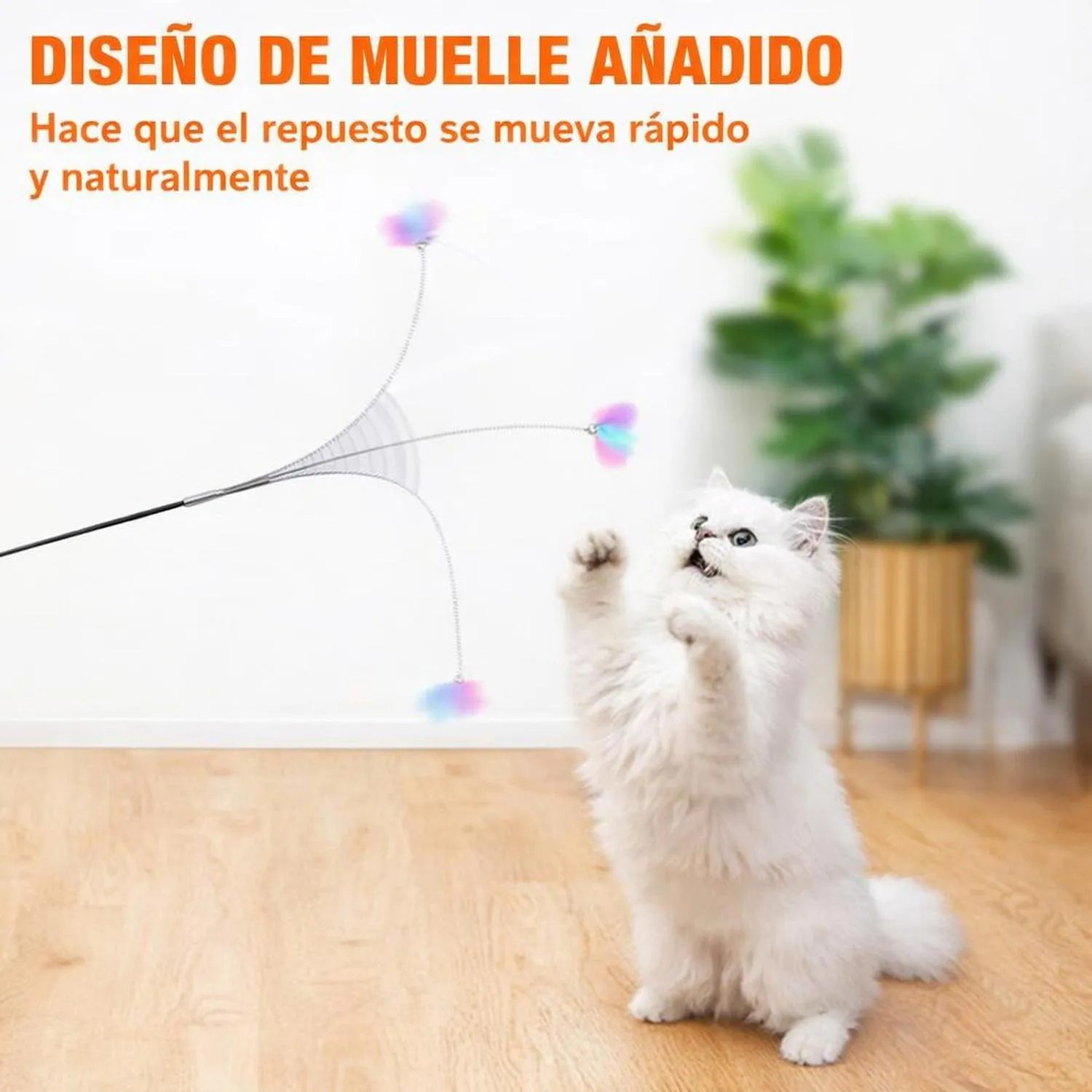 Juguete para Gatos Varita Resorte Plumas Interactiva 160 cm Jxfukal 4