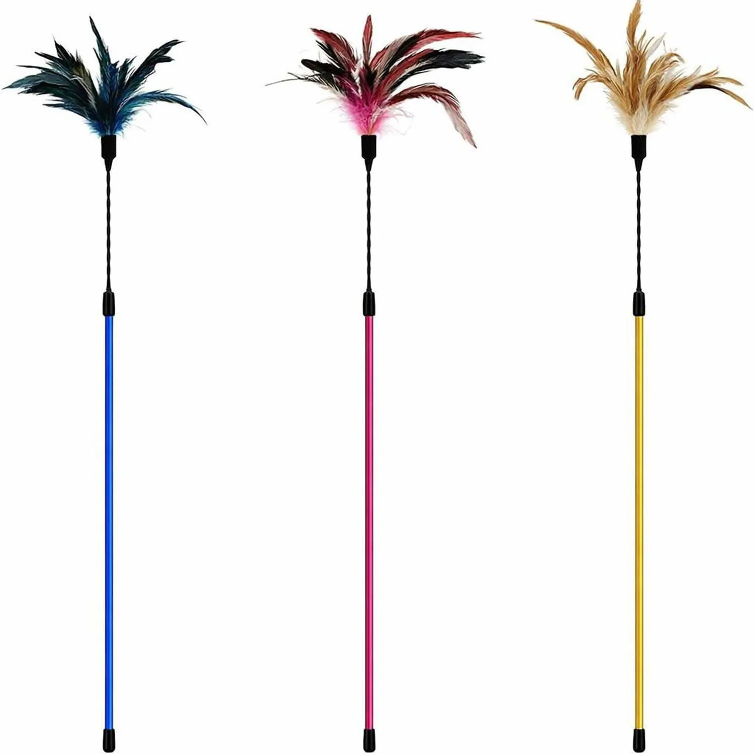 Juguete para Gatos Varita Plumas Interactiva Portátil 50 cm