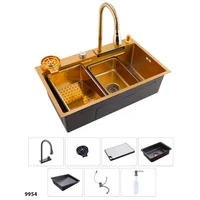 Lavaplatos Inteligente Multifunción Con Grifo Lavador de Vasos y Tabla de Corte 9954 Dorado