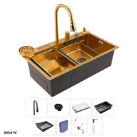Lavaplatos Inteligente Con Grifo Lavador de Vasos y Tabla de Corte 9954yc Dorado