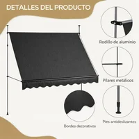 Toldo Exterior para Puerta y Ventana Impermeable 300 x 120 cm Negro