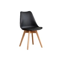 Silla Fyn Negro Diseño Minimalista con Espaldar Cojín y Patas de Madera