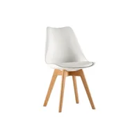 Silla Fyn Blanco Diseño Minimalista con Espaldar Cojín y Patas de Madera