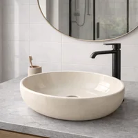 Lavamanos Sobreponer Ovalado Beige En Porcelana 42 x 30 x 15.5 cm