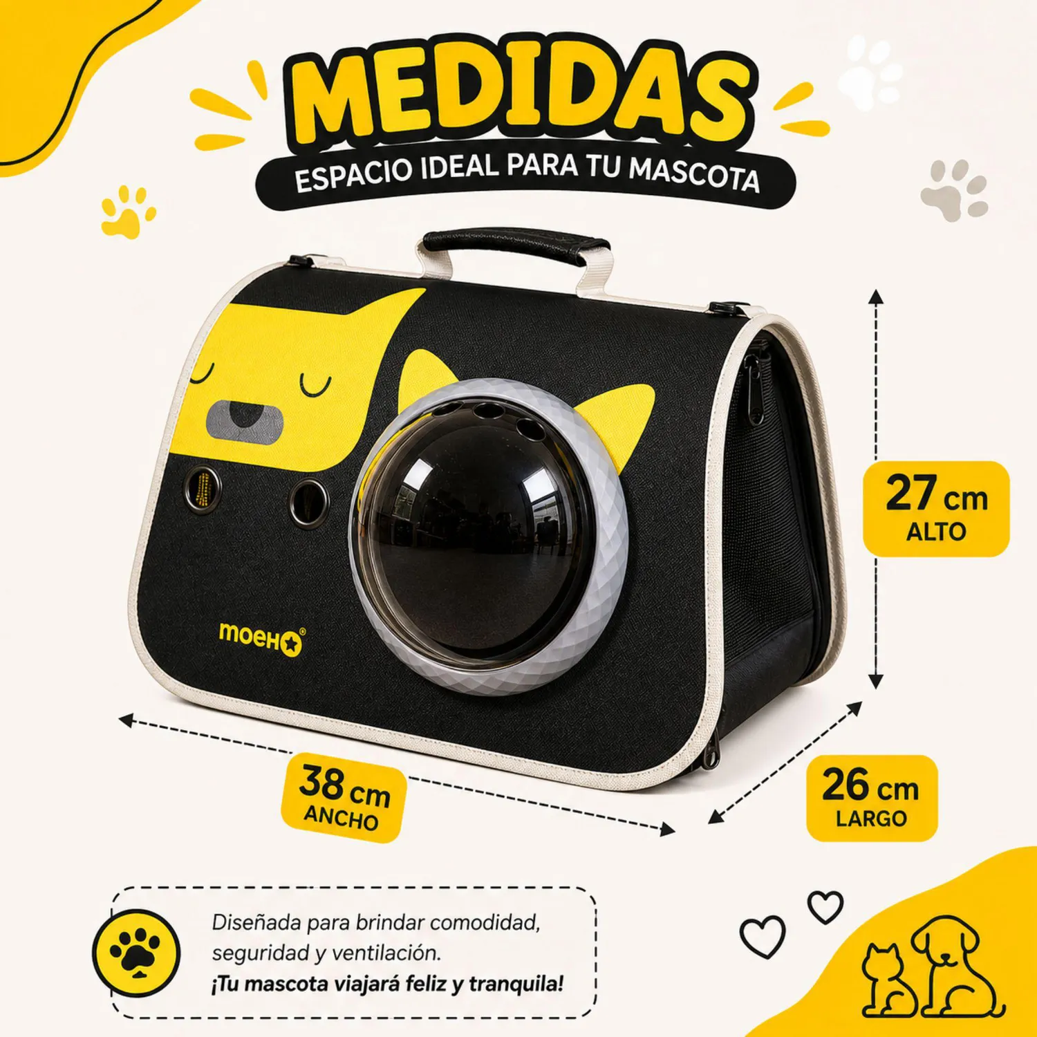 Maleta Para Mascotas Guacal Morral Bolso Para Gatos y Perros 3