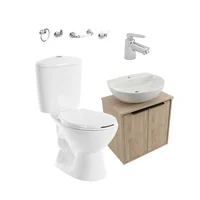 Combo Sanitario Manantial Pro con Mueble para Colgar Con Lavamanos Manantial Grifería y Accesorios Nogal Corona