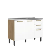 Mueble Inferior de Cocina de 85x120x53 cm En Mdp Con Lavaplatos Central Blanco