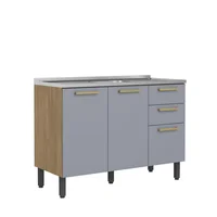 Mueble Inferior de Cocina de 85x120x53 cm En Mdp Con Lavaplatos Central Gris