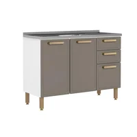 Mueble Inferior de Cocina 86x120x48cm En Acero Con Lavaplatos Central Pecan