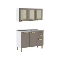 Cocina Integral en Acero 191x120x48cm con Lavaplatos Central Bertolini Pecan