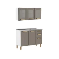 Cocina Integral en Acero 191x120x48cm con Lavaplatos Central Bertolini Pecan
