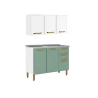Cocina Integral en Acero 191x120x48cm con Lavaplatos Central Bertolini Menta y Blanco