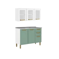 Cocina Integral En Acero 191x120x48cm Con Lavaplatos Central Bertolini Menta y Blanco