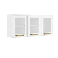 Gabinete Superior de Cocina 52x120x28cm En Acero 3 Puertas Con Vidrios Blanco