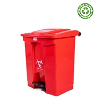 Papelera Plástica Cuadrada Pedal 60 Lt Roja Colplast