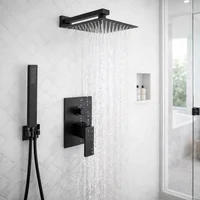 Kit Monocontrol Ducha Negro Con Ducha Telefono y Regadera 25 cm Tipo Lluvia