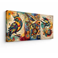 Lienzo Cuadro Decorativo Abstracto Aves de Color 34x72cm