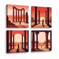 Arte Minimalista Atardecer Ciudad Antigua Set x 4 de 43x43cm