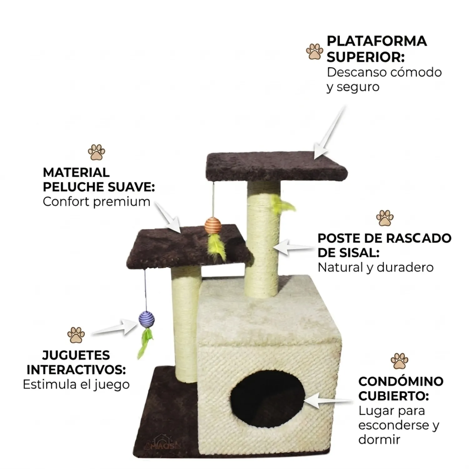 Gimnasio Rascador Para Gatos Con Sofá 70X48X38 7