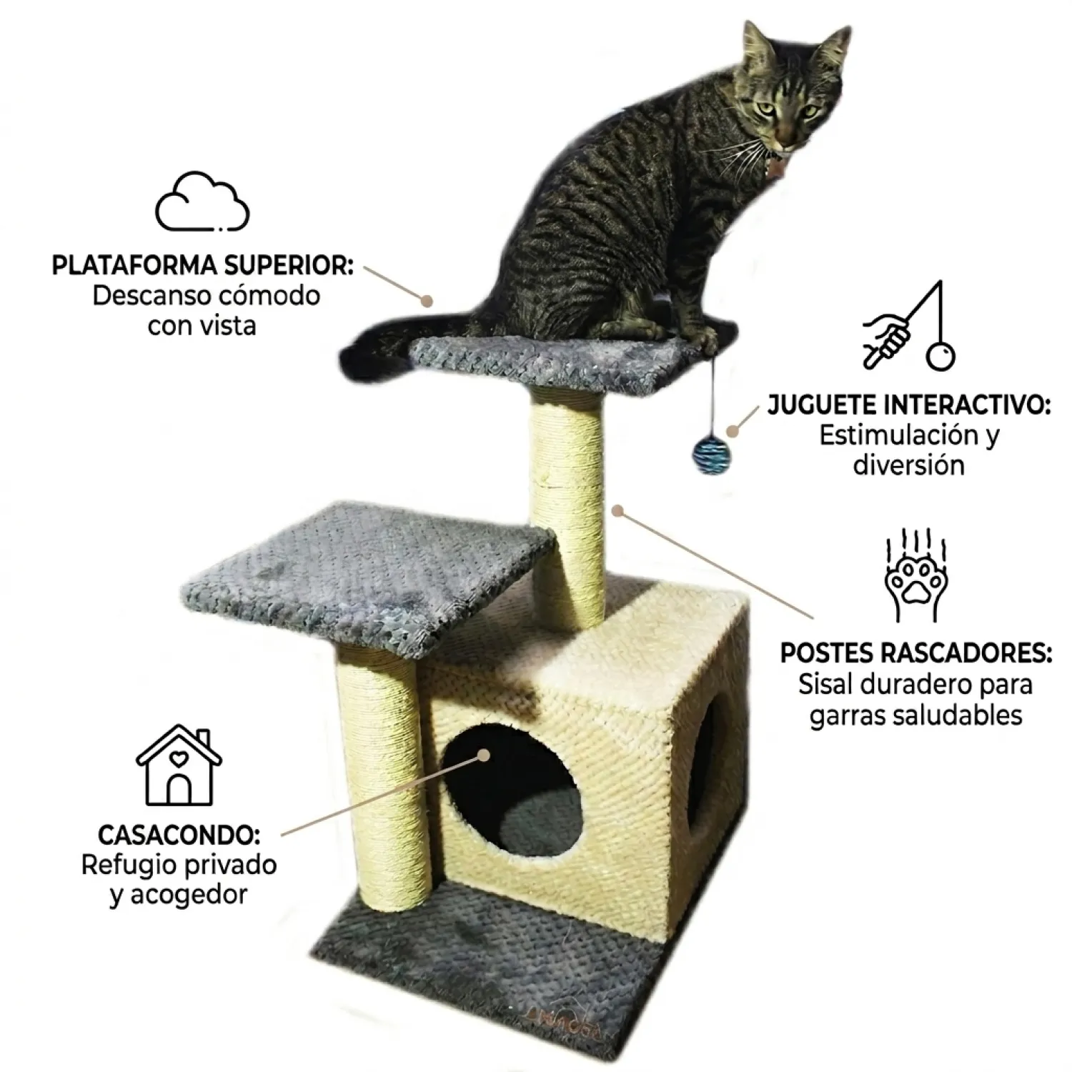 Gimnasio Rascador Para Gatos Con Sofá 70X48X38 7
