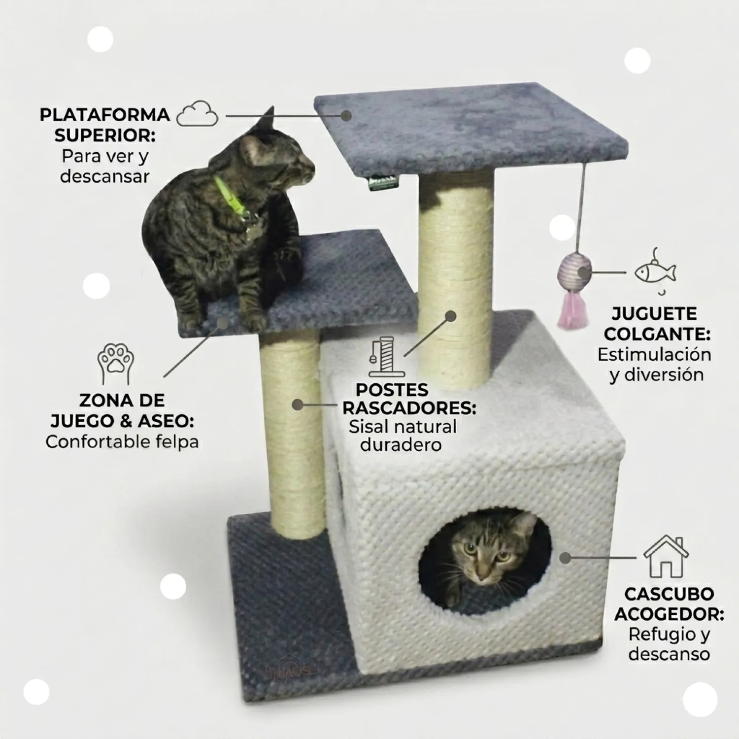 Gimnasio Rascador Para Gatos Con Sofá 70X48X38 7