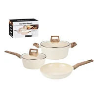 Juego de Ollas Batería de Cocina en Aluminio  Antiadherente de 5 Piezas Beige Camel Libre de PFOA Recubrimiento Interior en Cerámica Hamilton Beach