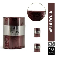 Set X3 Velas Rojas Con Adorno Plateado 10cm