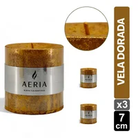 Set X3 Velas Doradas Con Adorno Plateado 7.5cm