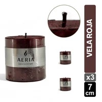 Set X3 Velas Rojas Con Adorno Plateado 7.5cm