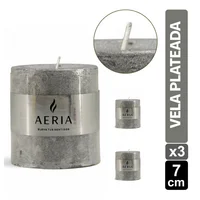 Set X3 Velas Plateadas Con Adorno Plateado 7.5cm