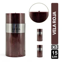 Set X3 Velas Rojas Con Adorno Plateado 15cm