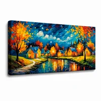 Lienzo Cuadro Decorativo Atardeceres Otoño Estilo Pintura Al Óleo 118x55cm