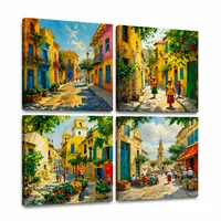 Lienzo Cuadros Decorativos Colores de Mi Tierra Pueblitos Set x 4 de 43x43cm