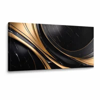Lienzo Arte Abstracto Moderno Negro y Dorado 118x55cm