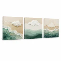 Lienzo Cuadro Tríptico Océano Minimalista Set X3 34x34cm C/u